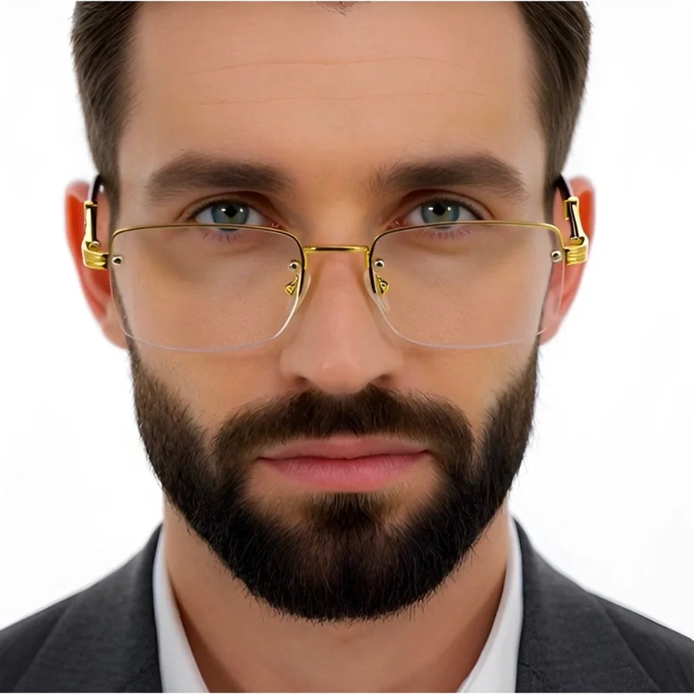 Men's Rimless Gold Frame Elegant Hip Hop Square Clear Lens Retro Fashion Glasses
